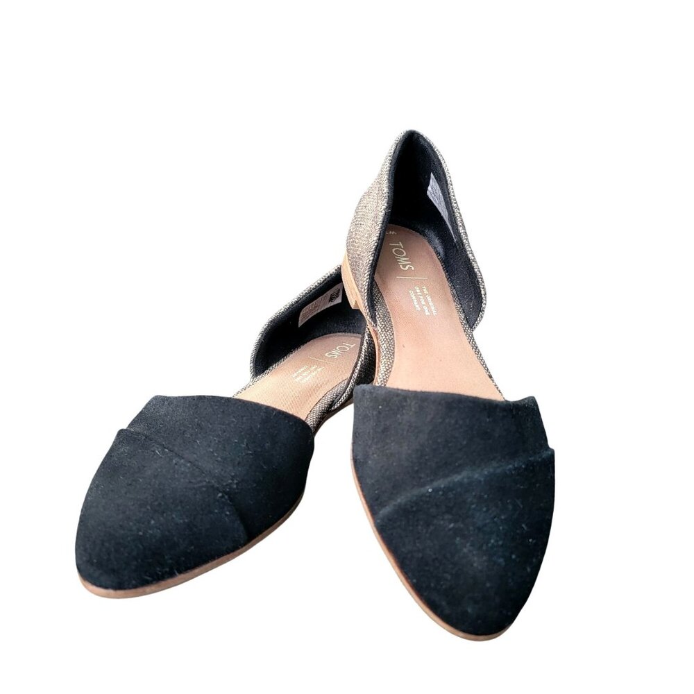 Toms Jutti Flats Womens 7 Black Suede Gray D'Orsay Colorblocked Pointed Toe